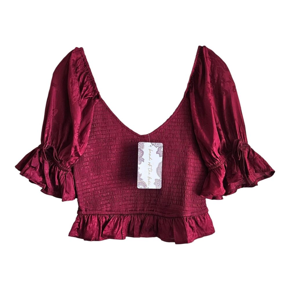 BAND OF THE FREE GYPSIES Women's M Lea Crop Top Smocked Short Puff Sleeve NEW